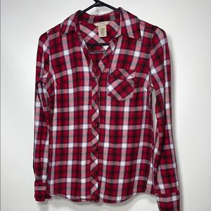 Arizona Jean Company Red and White Plaid Button-Up Shirt